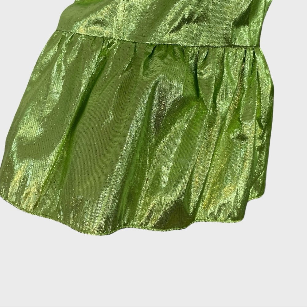 Batsheva NWT Metallic Green Ruffled Mini Dress with Pockets Size 2 - Picture 5 of 11